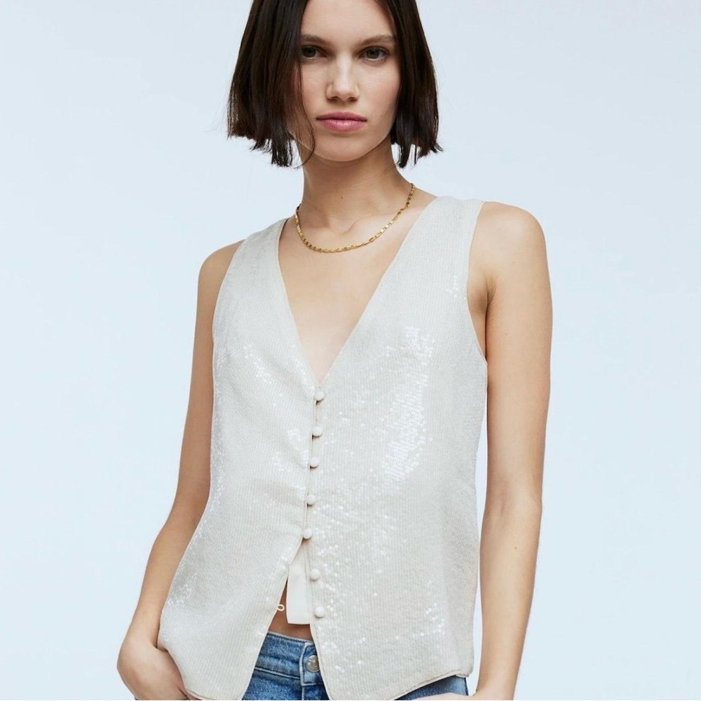 NWT Madewell Sequin Cutaway Button-Down Vest Top